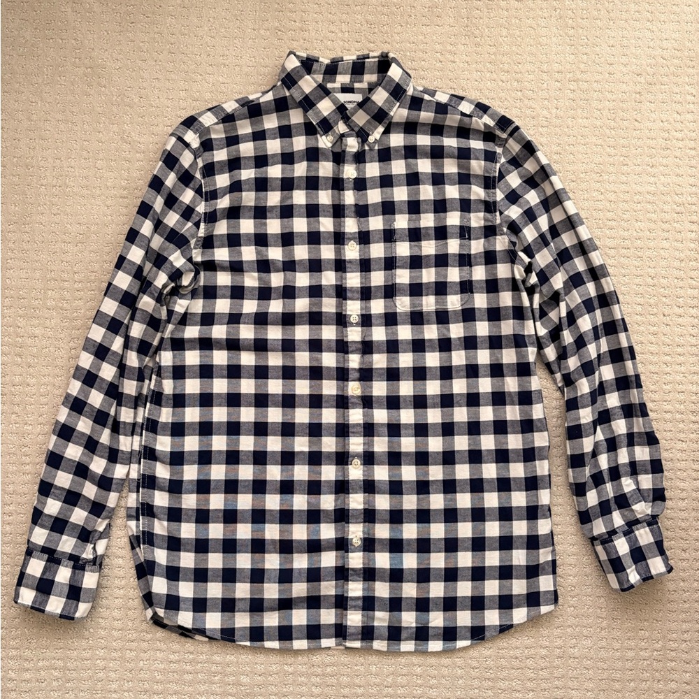 Sonoma Men's Navy and White Plaid Shirt
